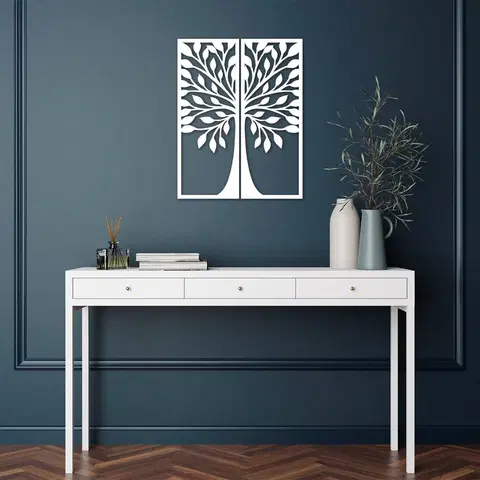 Nástěnné dekorace Nástěnná dekorace dřevo LISTNATÝ STROM bílý 50 x 65 cm
