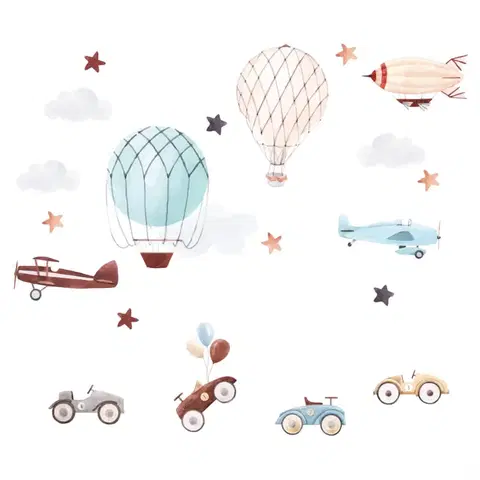 Samolepky na zeď Samolepky do dětského pokoje - Retro auta a balóny