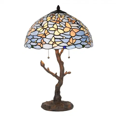 Svítidla Modrá stolní lampa Tiffany Butterflies - Ø 40*60 cm Clayre & Eef 5LL-6344