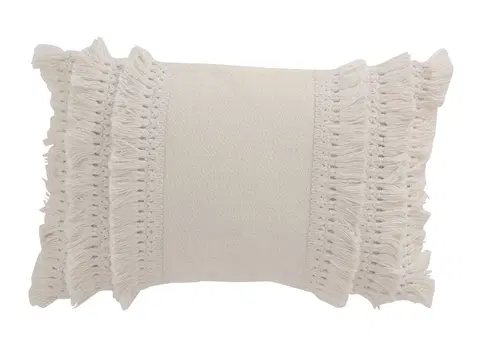 Dekorační polštáře Krémový bavlněný polštář s třásněmi Fransen white off - 45*30 cm J-Line by Jolipa 3050