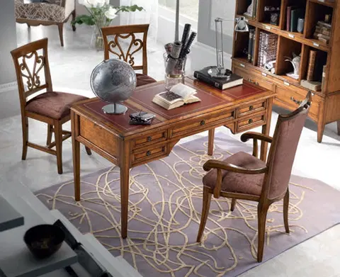 Stylové a luxusní pracovní a psací stoly Estila Luxusní rustikální pracovní stůl Lasil z masivního dřeva v hnědé barvě a pěti zásuvkami 142 cm