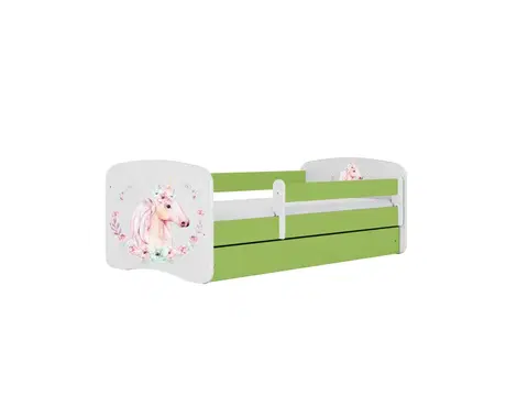 Dětské postýlky Kocot kids Dětská postel Babydreams kůň zelená, varianta 70x140, bez šuplíků, s matrací