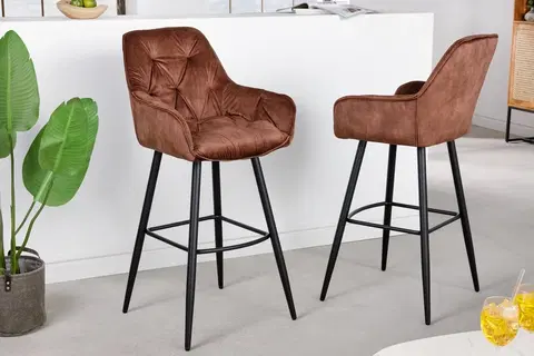 Barové židle LuxD Designová barová židle Garold hnědý samet