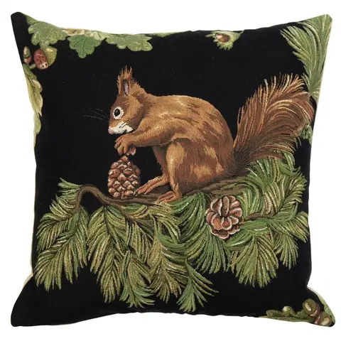 Dekorační polštáře Gobelínový polštář s veverkou a šiškou Gobelin Squirrel Pinecone - 45*45*16cm Mars & More EVKSED