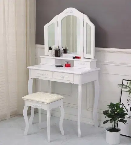Toaletní stolky Nádherný toaletní stolek s velkým zrcadlem v bílé barvě