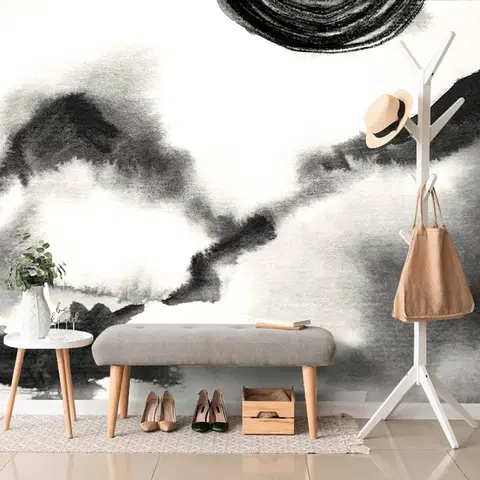 Černobílé tapety Tapeta černobílá japonská malba