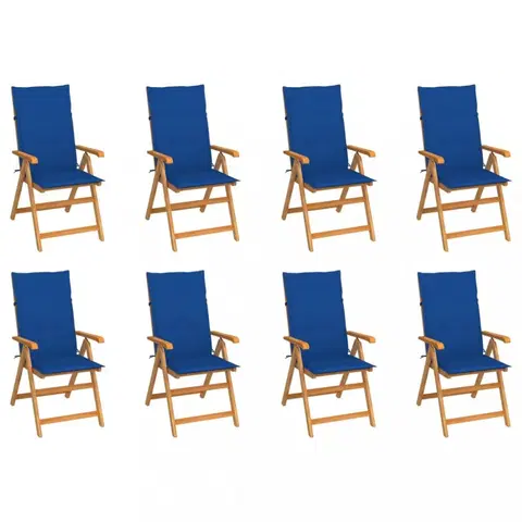 Zahradní židle Zahradní polohovací židle 8 ks akácie / látka Dekorhome Tmavě modrá