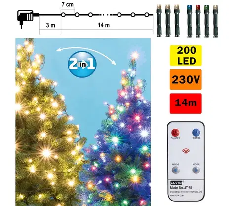 Vánoční dekorace  LED Vánoční venkovní řetěz 200xLED 17m IP44 teplá bílá/multicolor + DO 