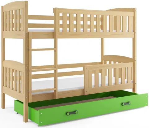 Postele BMS Dětská patrová postel KUBUŠ | borovice Barva: Borovice / zelená, Rozměr: 200 x 90 cm