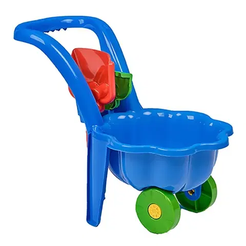 Hračky na zahradu BAYO - Dětské zahradní kolečko s lopatkou a hráběmi Sedmikráska modré
