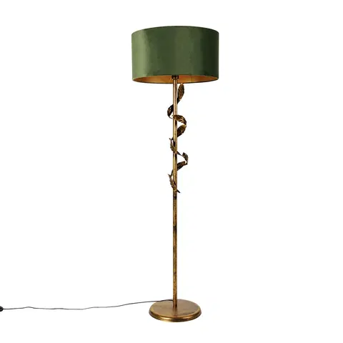 Stojaci lampy Vintage stojací lampa starožitná zlatá se zeleným stínidlem - Linden