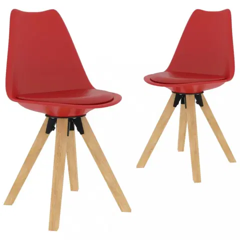 Židle Jídelní židle 2 ks plast / umělá kůže / buk Dekorhome Červená