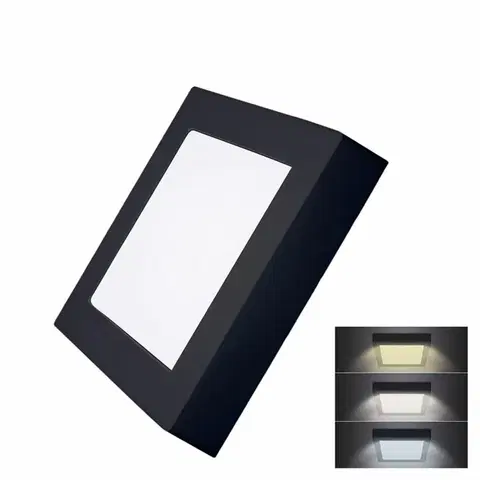 LED stropní svítidla Solight LED mini panel CCT, přisazený, 12W, 900lm, 3000K, 4000K, 6000K, čtvercový, černá barva WD171-B