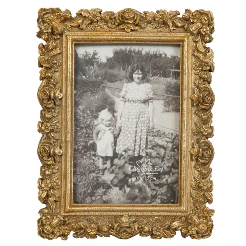 Klasické fotorámečky Zlatý fotorámeček s růžemi - 15*20 cm / 10*15 cm Clayre & Eef 2F0015
