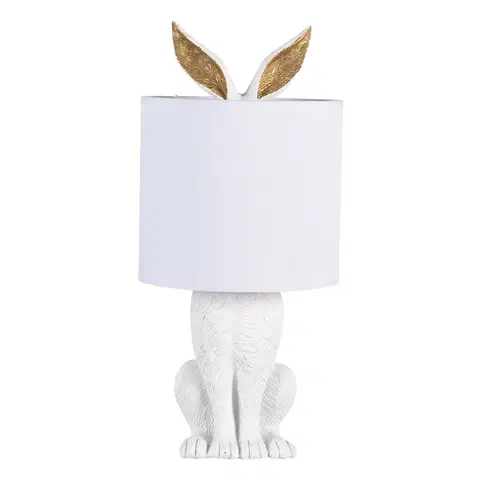 Lampy Bílá stolní lampa králík s bílým stínidlem Rabbi - Ø 20*45 cm E27/max 1*60W Clayre & Eef 6LMC0013W antik