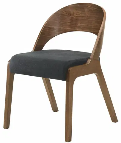 Luxusní jídelní židle Estila Stylová jídelní židle Nordica Nogal s tvarovanou zádovou opěrkou z ořechově hnědého dřeva s tmavě šedým čalouněním 77cm