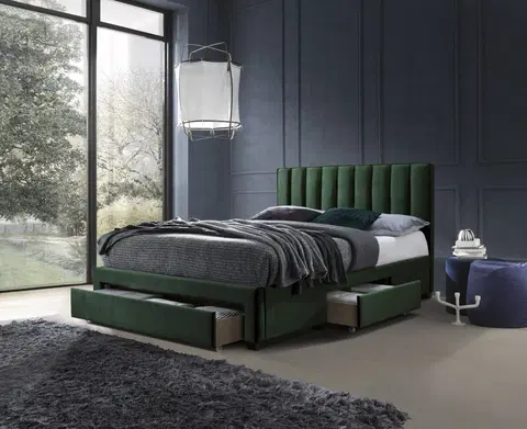 Postele HALMAR Čalouněná postel Lado 160x200 cm tmavě zelená