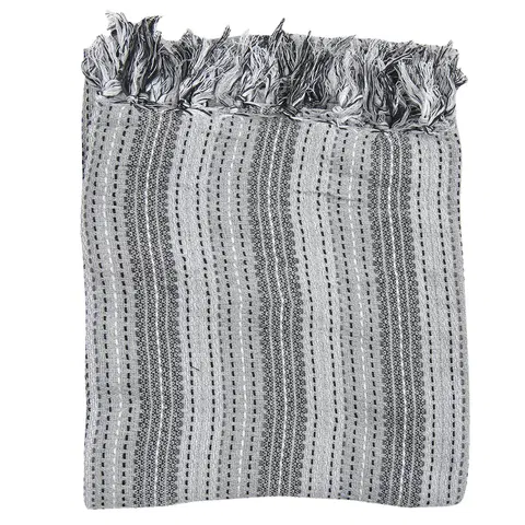 Deky Šedý pruhovaný pléd z bavlny s třásněmi Verifié - 125*150 cm Clayre & Eef KT060.110G