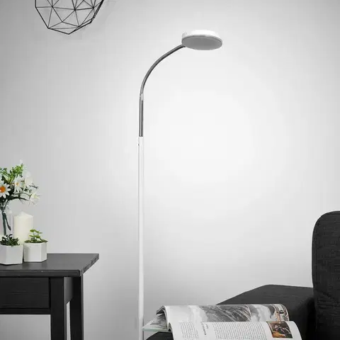 Stojací lampy Lindby Stojací lampa Lindby LED Milow, bílá, výška 140 cm, nožní spínač