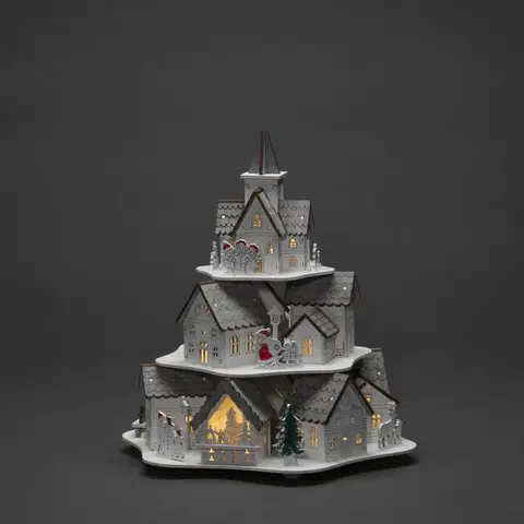 Vánoční vnitřní dekorace Konstsmide Christmas LED dekorativní světlo silueta dřevěné domky, bílá