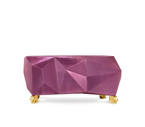 Designové komody Estila Luxusní ametystově fialová art-deco komoda z masivního dřeva zdobená zlatými listy Diamond | Amethyst