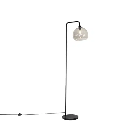 Stojaci lampy Moderní stojací lampa černá s kouřovým stínidlem - Maly