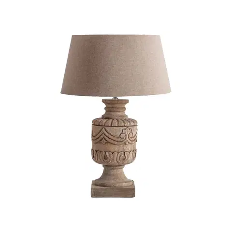 Luxusní a designové stolní lampy Estila Provence stolní lampa Lance s vyřezávanou podstavou z masivního mangového dřeva a béžovým bavlněným stínítkem 62cm