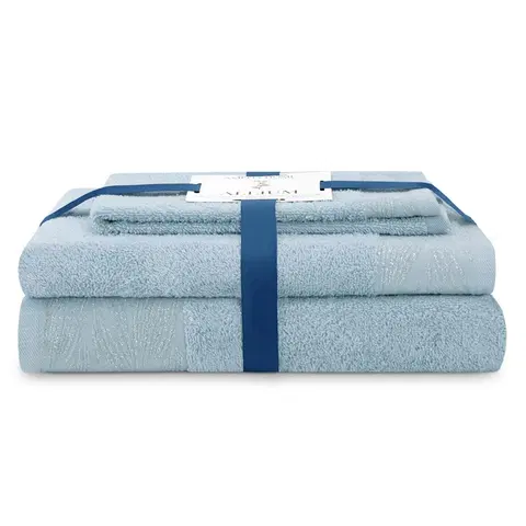 Ručníky AmeliaHome Sada 3 ks ručníků ALLIUM klasický styl světle modrá, velikost 50x90+70x130