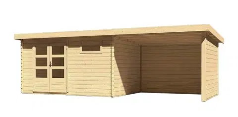 Dřevěné plastové domky Dřevěný zahradní domek BASTRUP 8 s přístavkem Lanitplast Přírodní dřevo