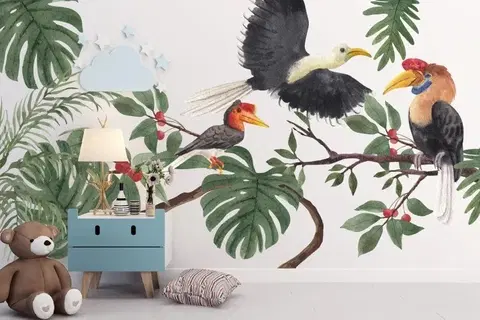 Zvířátka Nálepka na zeď pro děti ptáky v džungli