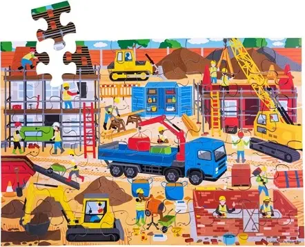 Dřevěné hračky Bigjigs Toys Podlahové puzzle Staveniště 48 dílků vícebarevné