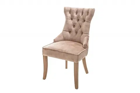 Luxusní jídelní židle Estila Stylová židle Torino s Chesterfield prošíváním se sametovým potahem hnědé barvy s klepadlem 96cm
