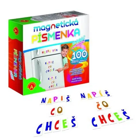 Dřevěné hračky PEXI Magnetická písmenka na lednici 100 dílků v krabici 19x18x5cm