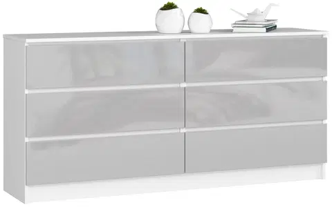 Komody Ak furniture Komoda Rollo V 160,4 cm bílá/šedá lesklá