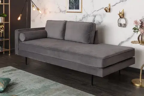 Luxusní nábytek do obývacího pokoje Estila Art-deco designová šedá lenoška Damisela se sametovým potahem 196cm