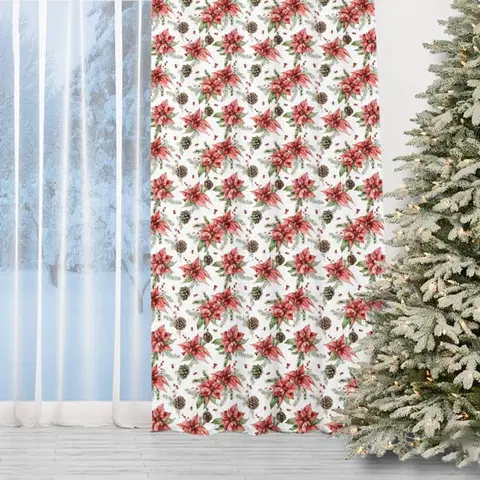 Vánoční závěsy Krásný vánoční závěs s motivem vánoční růže 150 x 240 cm