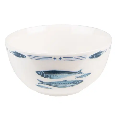 Mísy a misky Porcelánová miska na polévku  s rybkami  Fish Blue - Ø 14*7 cm / 500 ml Clayre & Eef FIBPU