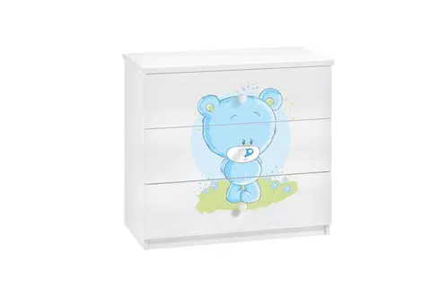Dětské pokoje Expedo Dětská komoda SOGNO, 80x80x41, bílá/modrý medvěd