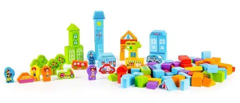 Hračky Dřevěné vzdělávací kostky - město 100ks