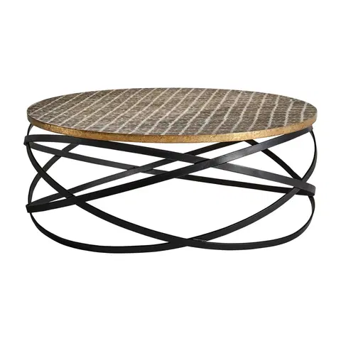 Designové a luxusní konferenční stolky Estila Art-deco kulatý konferenční stolek Nassau do obývacího pokoje s černou podstavou a zlatou povrchovou deskou 100cm