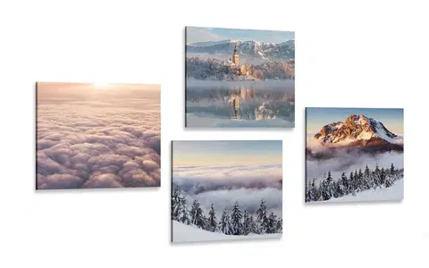Sestavy obrazů Set obrazů zimní příroda s oblaky
