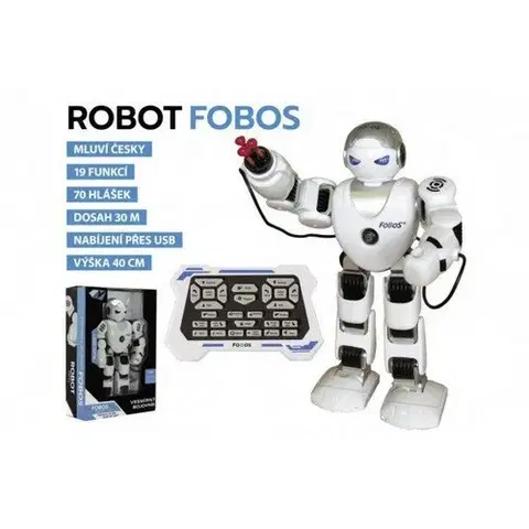 Dřevěné hračky Teddies Robot RC FOBOS plast interaktivní chodící 40cm česky mluvící na baterie s USB v krabici 31x45x13cm