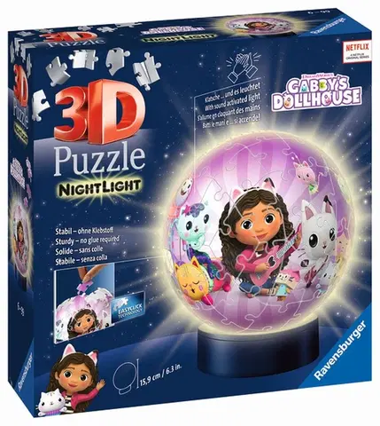 Hračky puzzle RAVENSBURGER - Puzzle-Ball Gabby’s Dollhouse 72 dílků (noční edice)