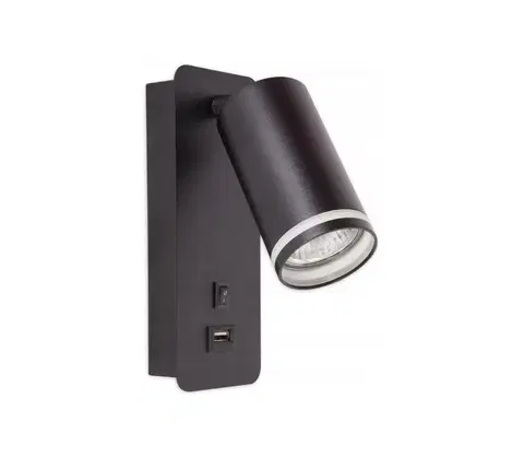 Svítidla  Nástěnné bodové svítidlo s USB nabíječkou 1xGU10/35W/230V černá 