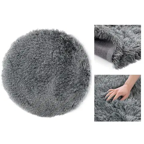 Koupelnové předložky Kulatý koberec AmeliaHome Floro tmavě šedý, velikost d80