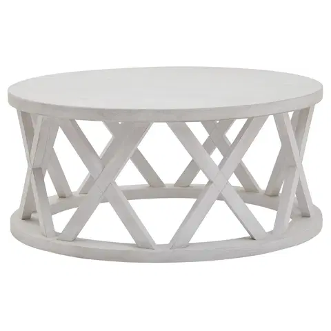 Kulaté konferenční stolky Estila Luxusní kulatý konferenční stolek Laticia Blanca s dekorativní konstrukcí ve venkovském stylu bílé barvy 100 cm