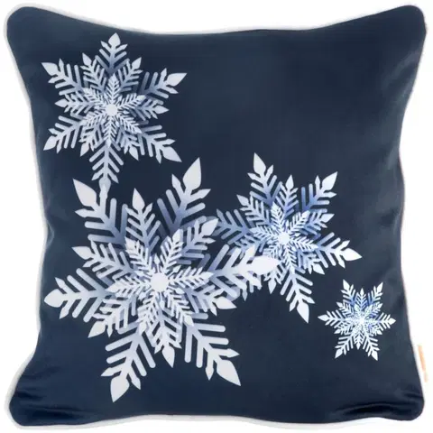 Dekorační povlaky na polštáře Modrý vánoční povlak na polštář zdobený sněhovými vločkami