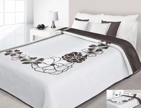 Luxusní oboustranné přehozy na postel Luxusní oboustranný přehoz na postel bílý s hnědými ornamenty