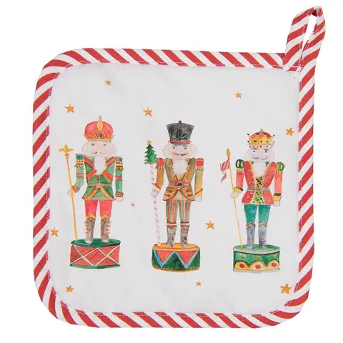 Prkénka a krájecí desky Bílo-červená dětská chňapka s louskáčky Happy Little Christmas - 16*16 cm Clayre & Eef HLC45K