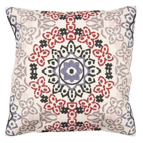 Dekorační polštáře Béžový režný bavlněný povlak na polštář s barevnými ornamenty - 50*50 cm Clayre & Eef KT032.055